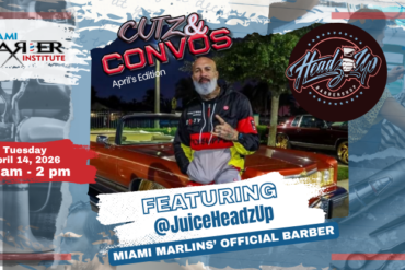 CUTZ and CONVOS event at Miami Barber Institute with students learning from industry expert Juice