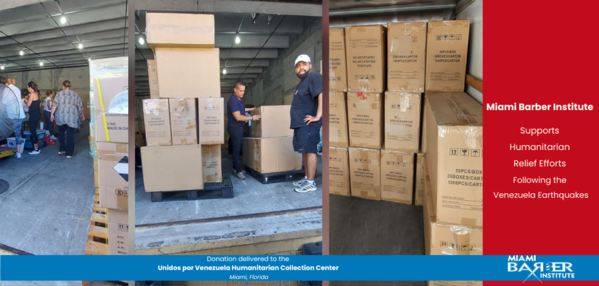 Humanitarian relief effort: Miami Barber Institute donates 20,000 protective masks to support earthquake recovery in Venezuela.